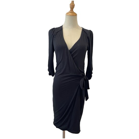 Vanessa Virginia Anthropologie Black Wrap Dress Small Stretch - Picture 1 of 9